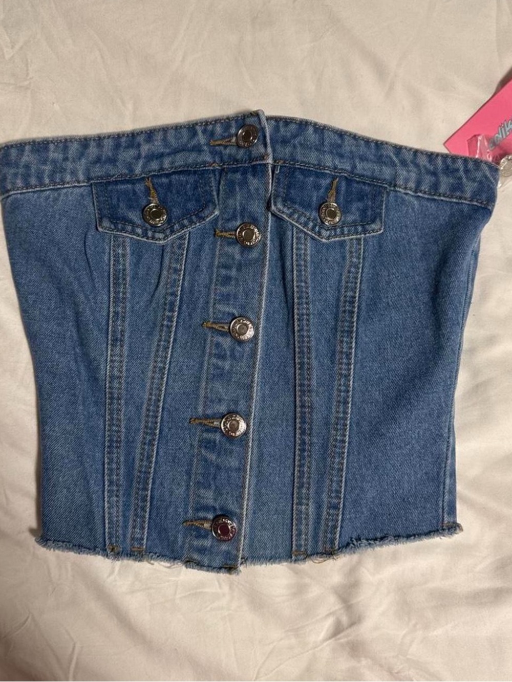 Edikted Blue Denim Strapless Corset Top